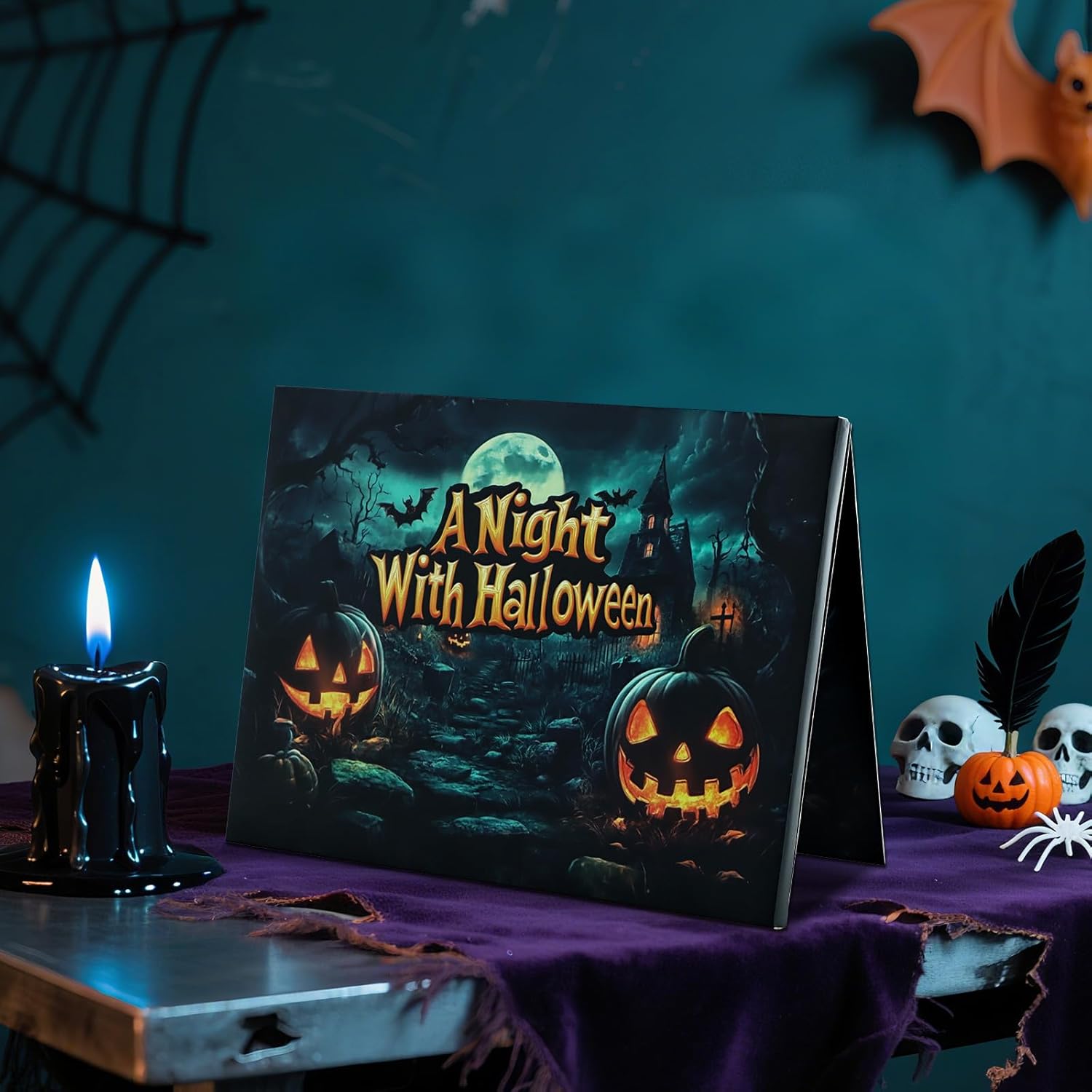 Musical Halloween Cards for Kids - Light & Music Funny Halloween Pop Up Card for Boys Girls - Midnight Blessings from Witchy Cat